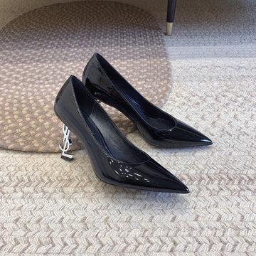 Opyum Silver Heel Pumps In Black Glossy Calfskin
