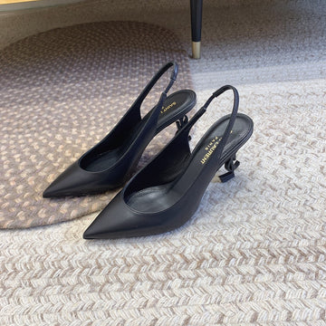 Opyum Black Heel Slingback Pumps In Black Smooth Lambskin