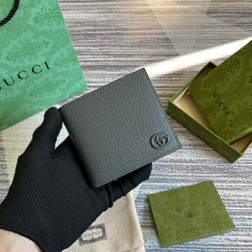 GG Marmont 11 Bifold Wallet In Penter Grey Calfskin