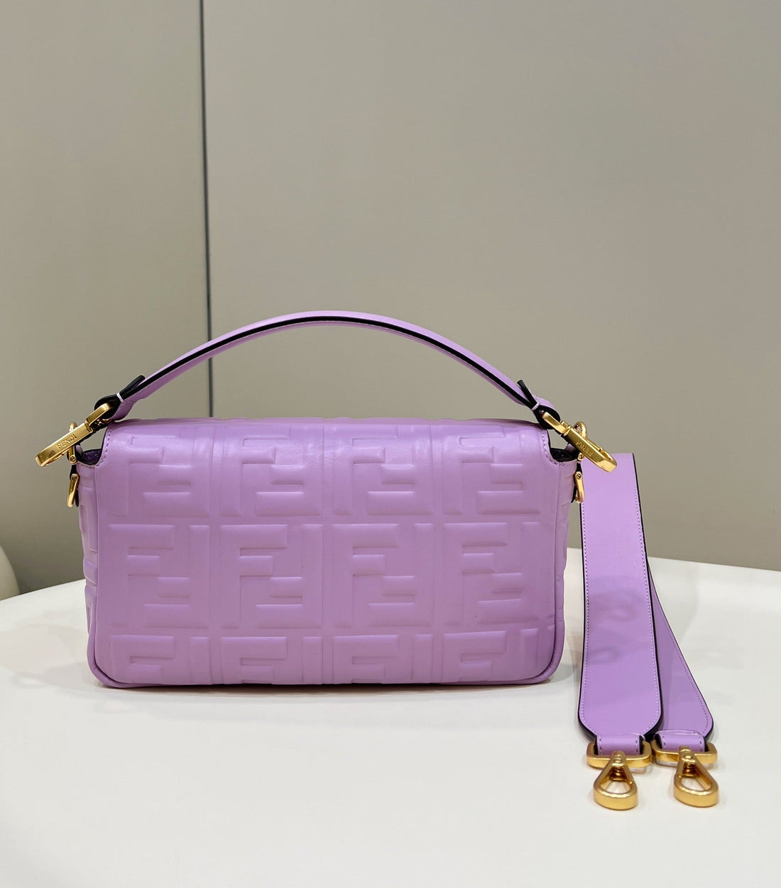 Baguette With Ff Motif 27 In Mauve Purple Soft Lambskin Gold Hardware