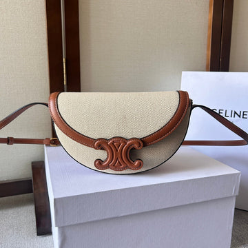 Besace 23 In White Canvas And Brown Calfskin