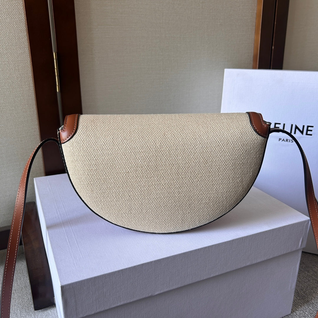 Besace 23 In White Canvas And Brown Calfskin