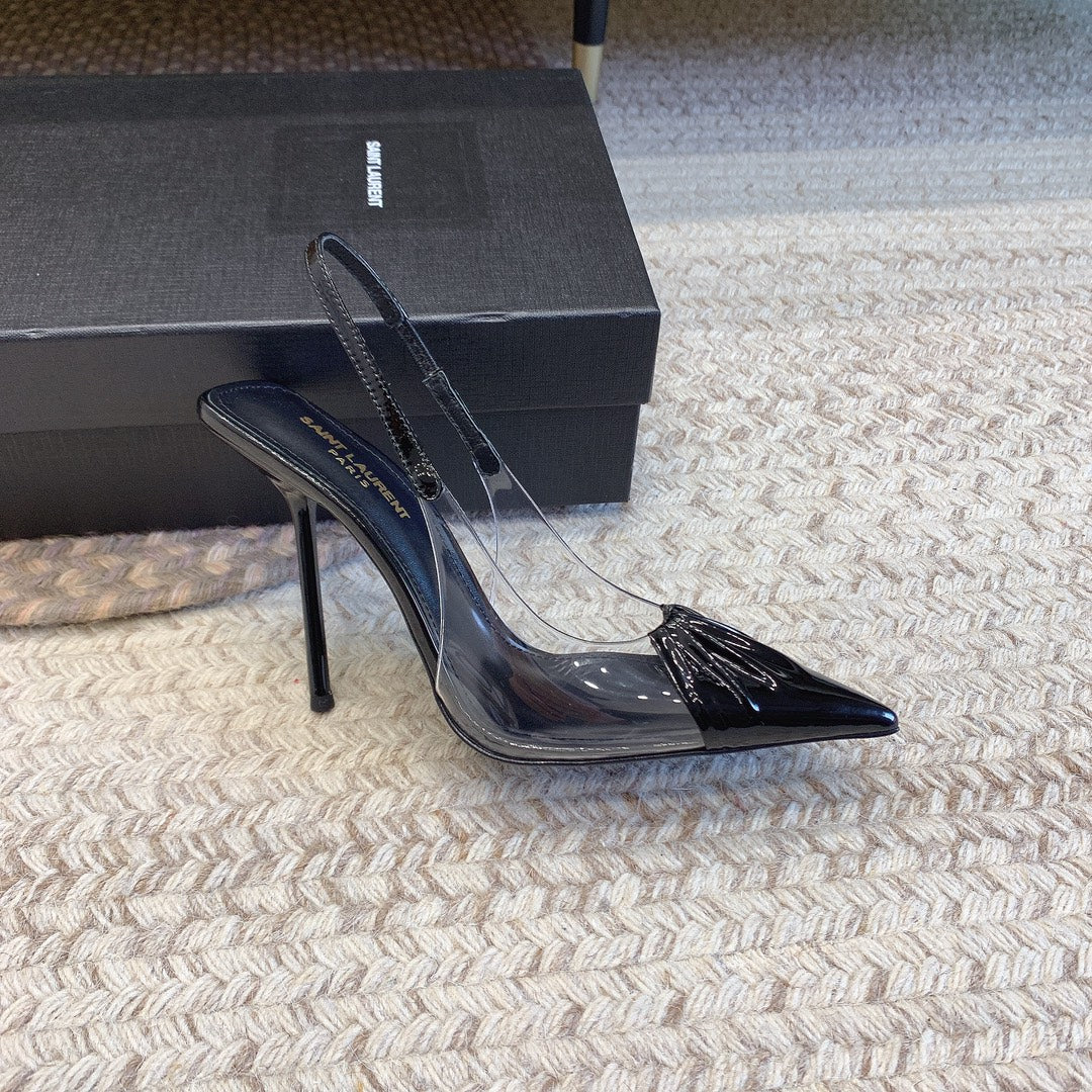 High Slingback In Black Glossy Calfskin Spliced With Tpu