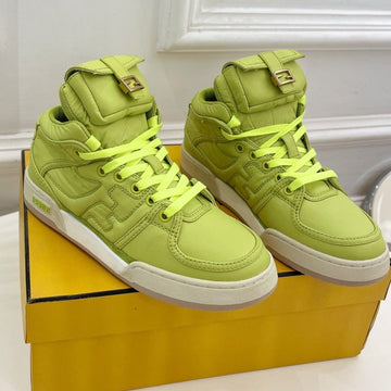 Fendi Logo Sock Sneaker Boots In Yellowish Green Lambskin