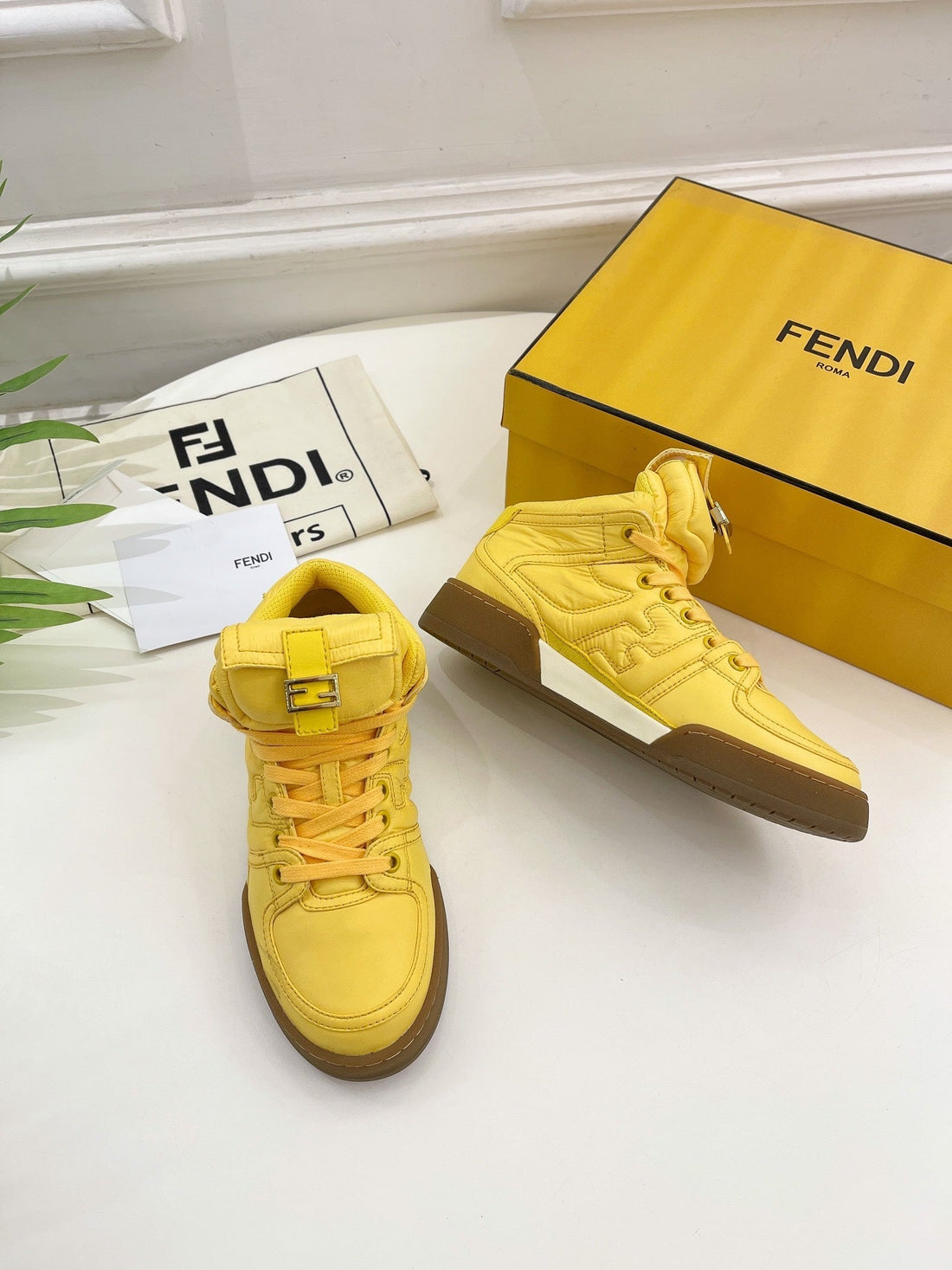 Fendi Logo Sock Sneaker Boots In Corn Yellow Lambskin