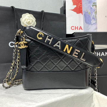 Hobo Bag 25 With Strap In Black Calfskin Gold And Silver Hardware
