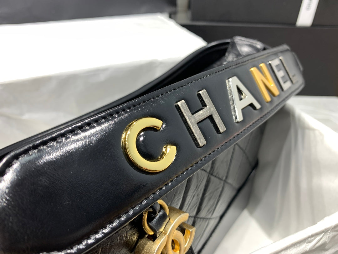 Hobo Bag 25 With Strap In Black Calfskin Gold And Silver Hardware