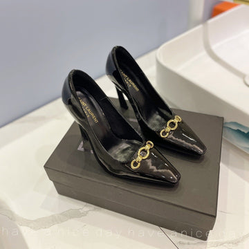 Sl Silvana Chain Pumps Glossy Black Calfskin