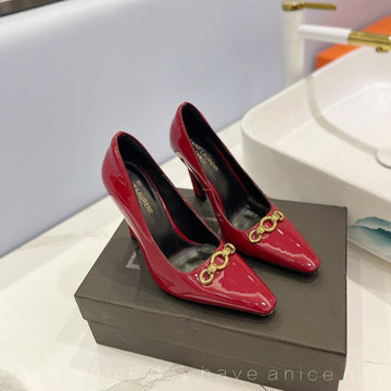 Sl Silvana Chain Pumps Glossy Red Calfskin