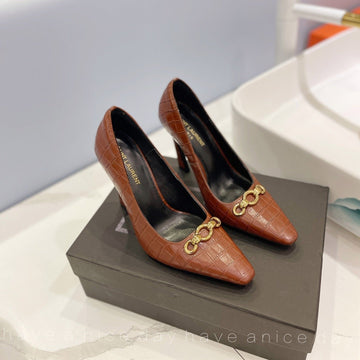 Sl Silvana Crocodile Motif Chain Pumps Brown Calfskin