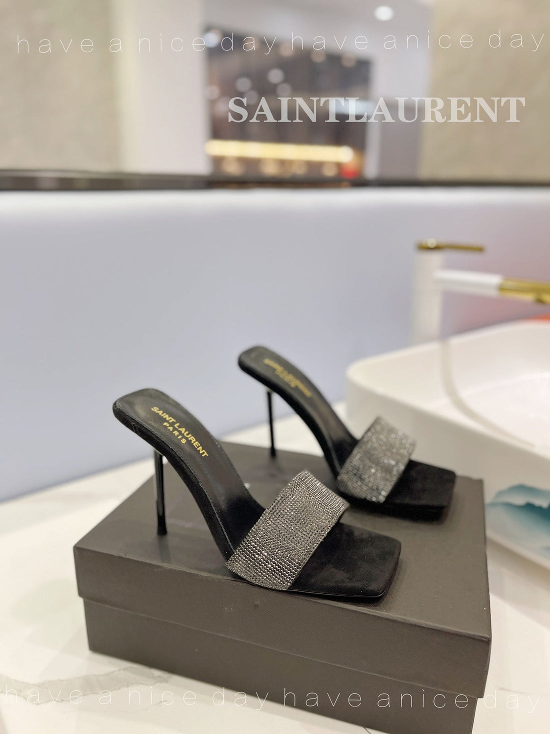 Sl Lucky Crystal High Heels Black Calfskin