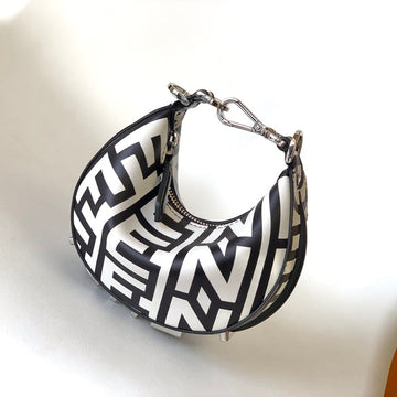 Fendigraphy Mini 16 In White Mix Black Smooth Calfskin Silver Hardware
