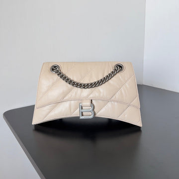 Crush Chained Bag 25 In Beige Quilted Lambskin Silver Hardware