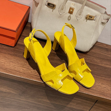 Slingback Eternite 75 Yellow Lambskin And Crocodile Leather