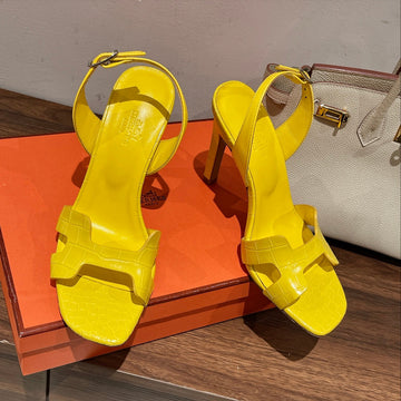 Slingback Eternite 105 Yellow Lambskin And Crocodile Leather
