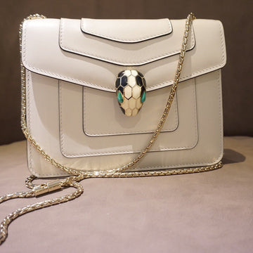 Bvl Serpenti Forever Crossbody 20CM White Cafskin Ghw 188634