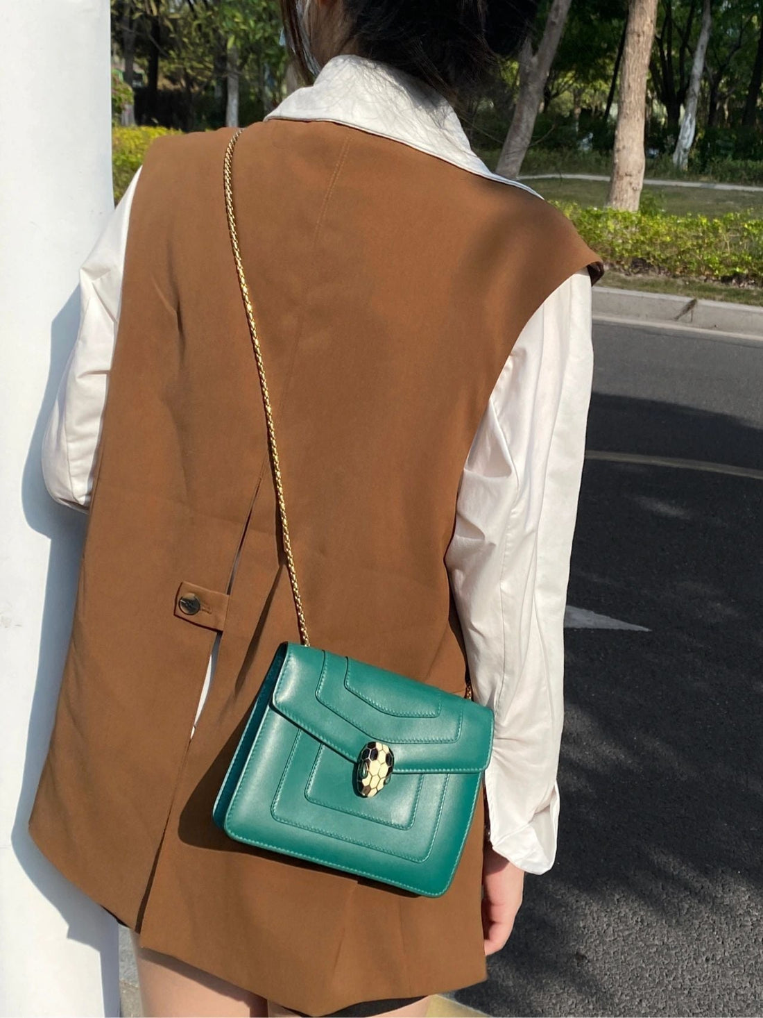 Bvl Serpenti Forever Crossbody 20CM Emerald Green Cafskin Ghw 188641