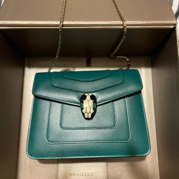 Bvl Serpenti Forever Crossbody 20CM Emerald Green Cafskin Ghw 188641