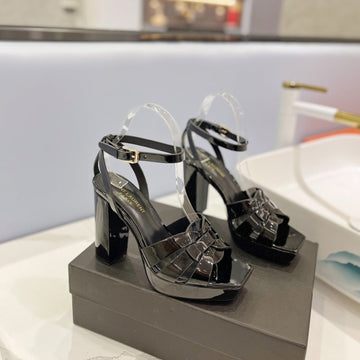 Sl Tribute Flatform Sandals Glossy Black Calfskin