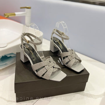 Sl Tribute Crystal Sandals Light Gray Calfskin