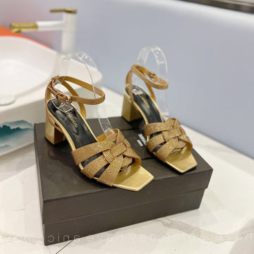 Sl Tribute Crystal Sandals Gold Calfskin