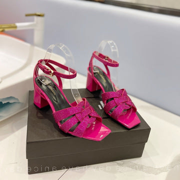 Sl Tribute Crystal Sandals Deep Pink Calfskin