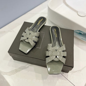 Sl Tribute Slippers Glossy Sage Calfskin