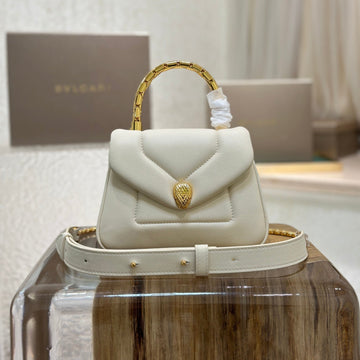 Bvl Serpenti Reverse Top Handle 20CM White Calfskin Ghw 188563