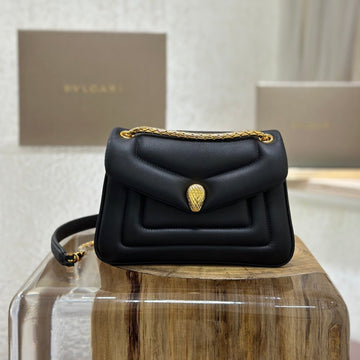 Bvl Serpenti Reverse Shoulder Bag 22.5cm Black Calfskin Ghw 188595