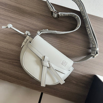 Mini Gate Dual Bag In Soft Calfskin And Jacquard Grey Smooth Caflskin