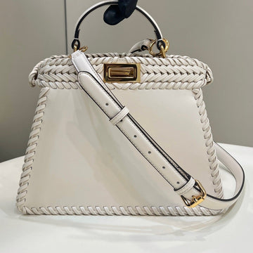 Peekaboo Iseeu 27 In White Smooth Calfskin With Woven Trim Gold Hardware