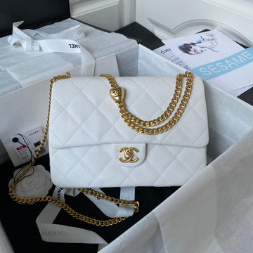 Flap Bag 24CM White Caviar Gold Hardware