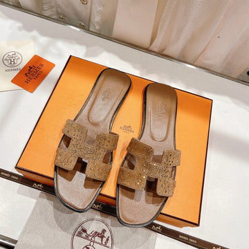 0RAN Sandal Caramel Lambskin Attach Crystals