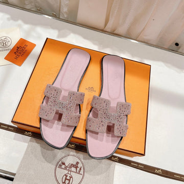 0RAN Sandals Pastel Pink Lambskin Attach Crystal