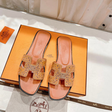 0RAN Sandal Bright Orange Lambskin Attach Crystals