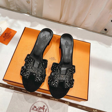 Oasis Sandals Black Lambskin Attach Crystal