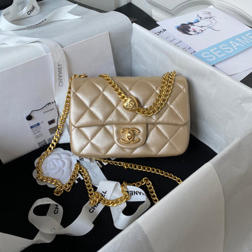 Flap Bag 19CM Gold Lambskin Gold Hardware