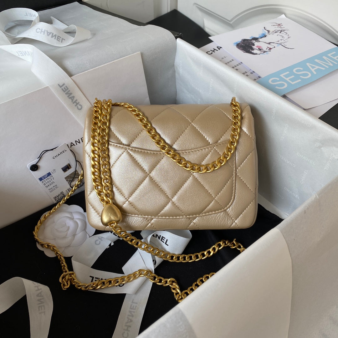 Flap Bag 20CM Gold Lambskin Gold Hardware