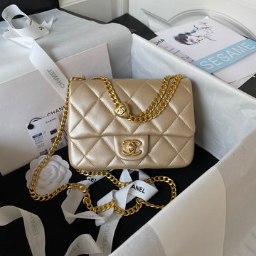 Flap Bag 20CM Gold Lambskin Gold Hardware