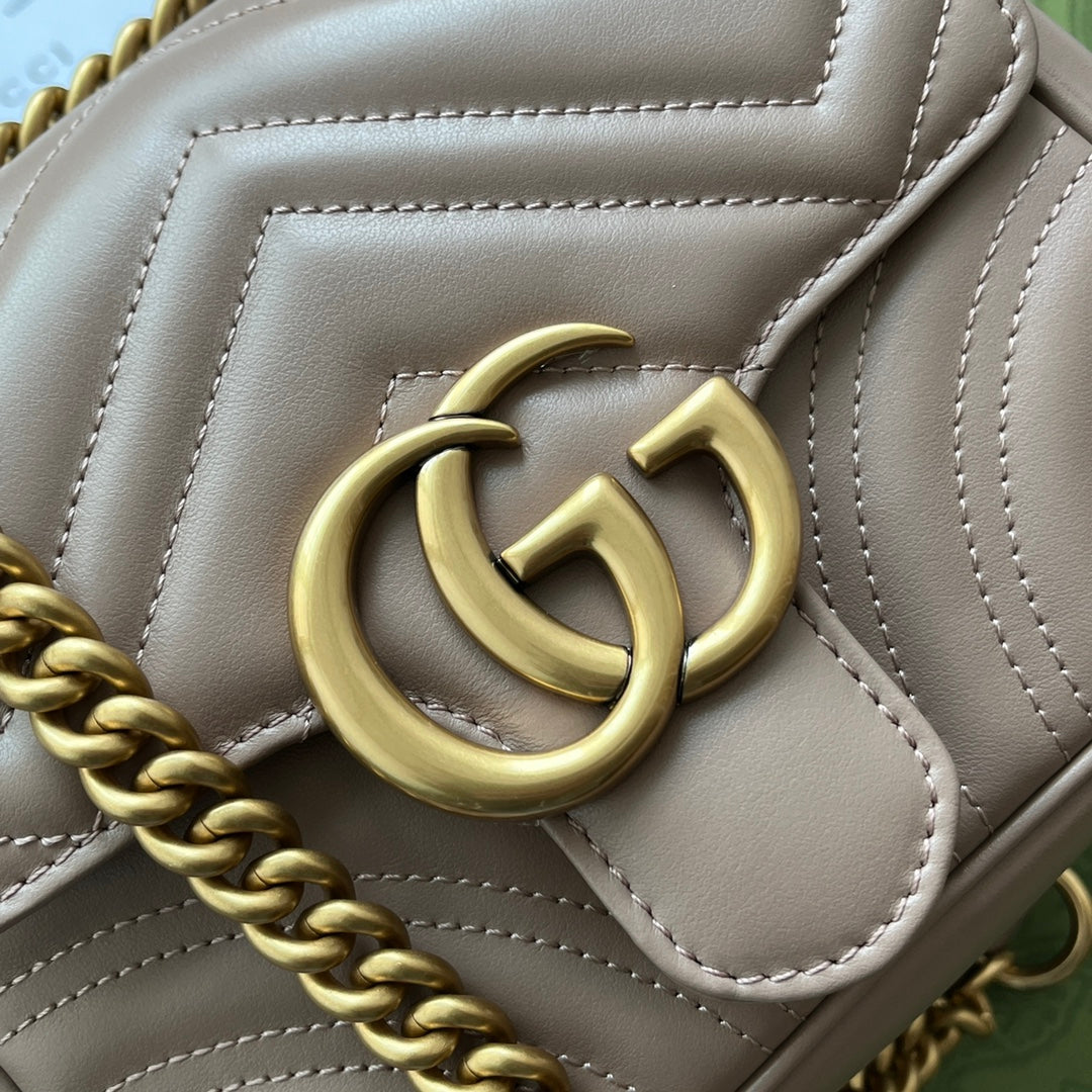 GG Marmont Mini 18CM Dark Nude Calfskin Gold Hardware