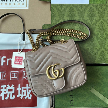 GG Marmont Mini 18CM Dark Nude Calfskin Gold Hardware