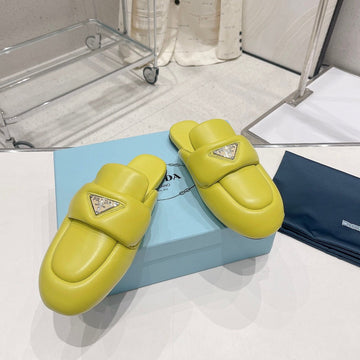 Pra Soft Padded Nappa Shearling Mules Lime Lambskin