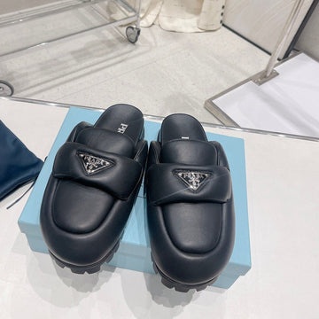 Pra Soft Padded Nappa Shearling Mules Black Lambskin