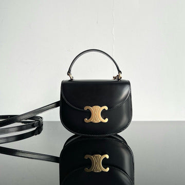 Triomphe Shiny Calfskin Handbag 18 Black