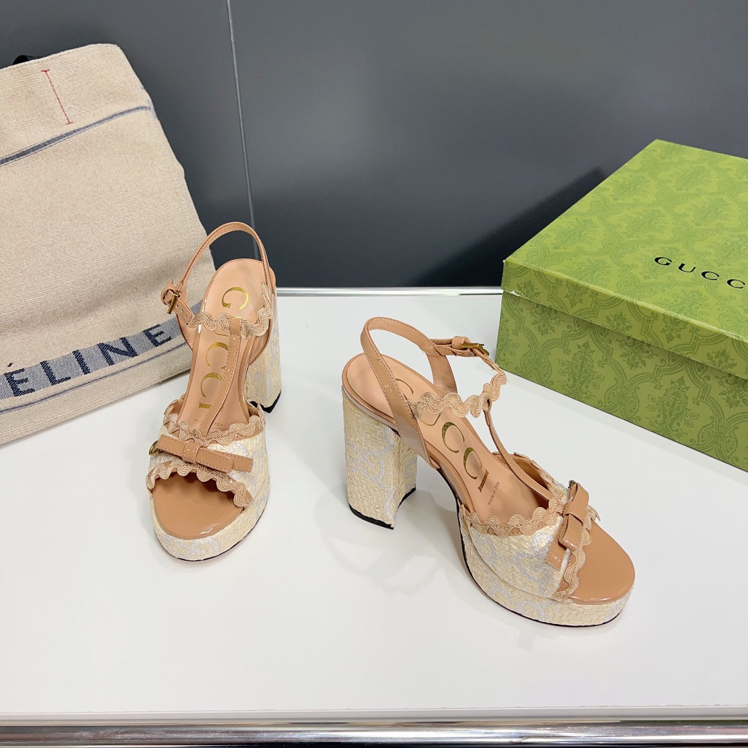 GG 105 High Heel Sandal Light Brown Straw