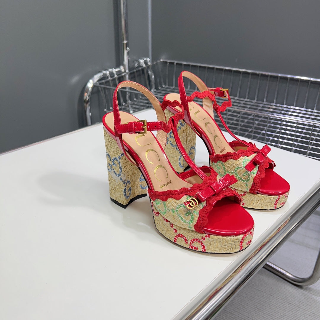 GG 105 High Heel Sandal Crimson Straw