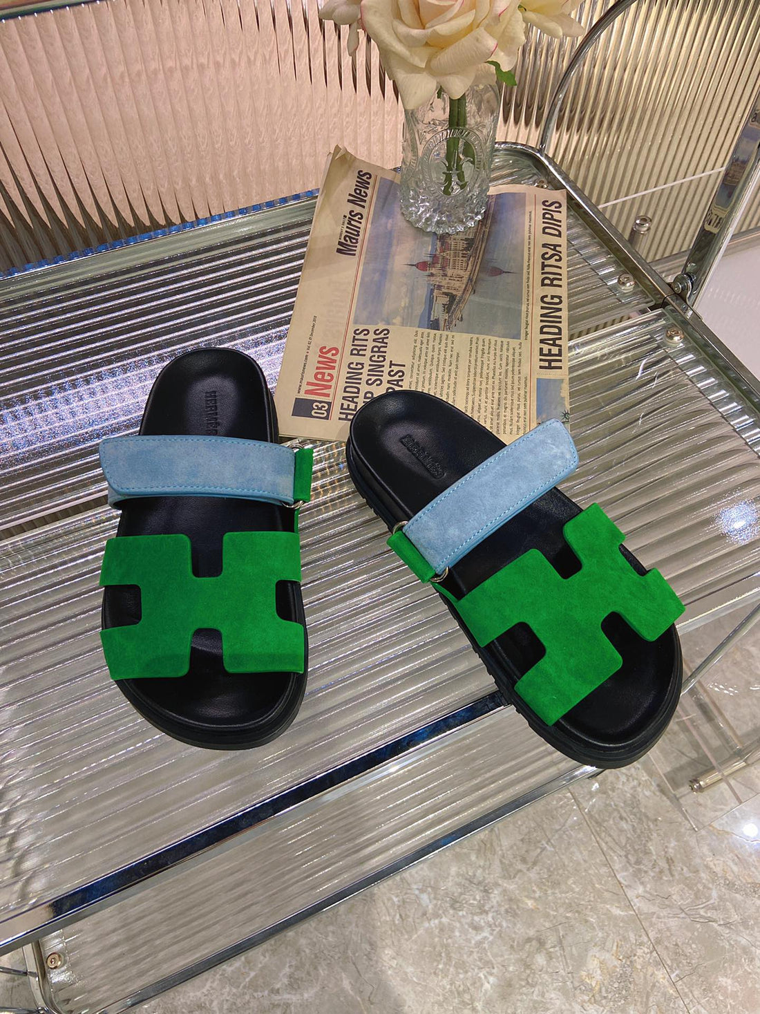 Chypre Sandal Green Mix Blue Suede