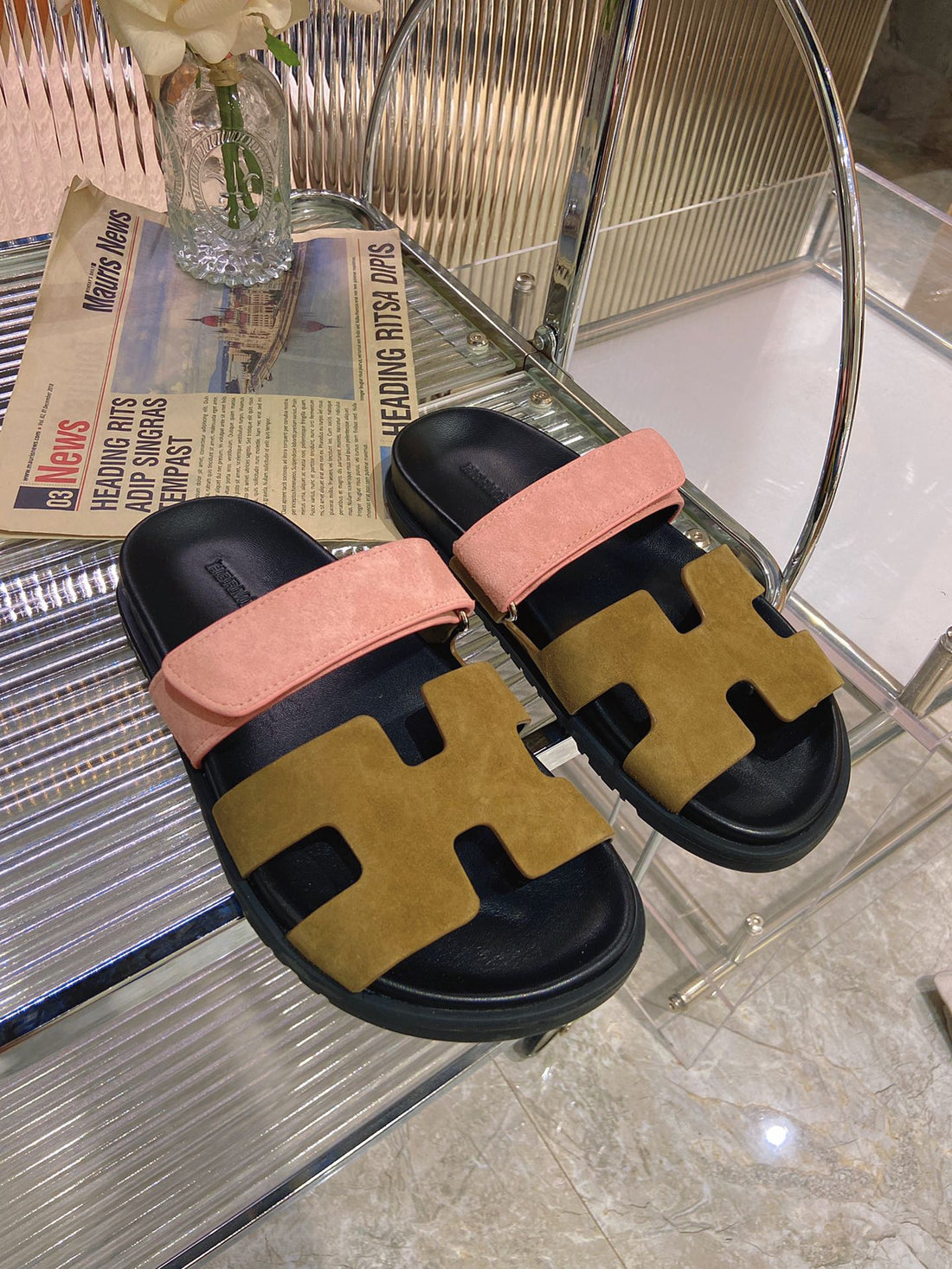 Chypre Sandal Army Mix Light Pink Suede