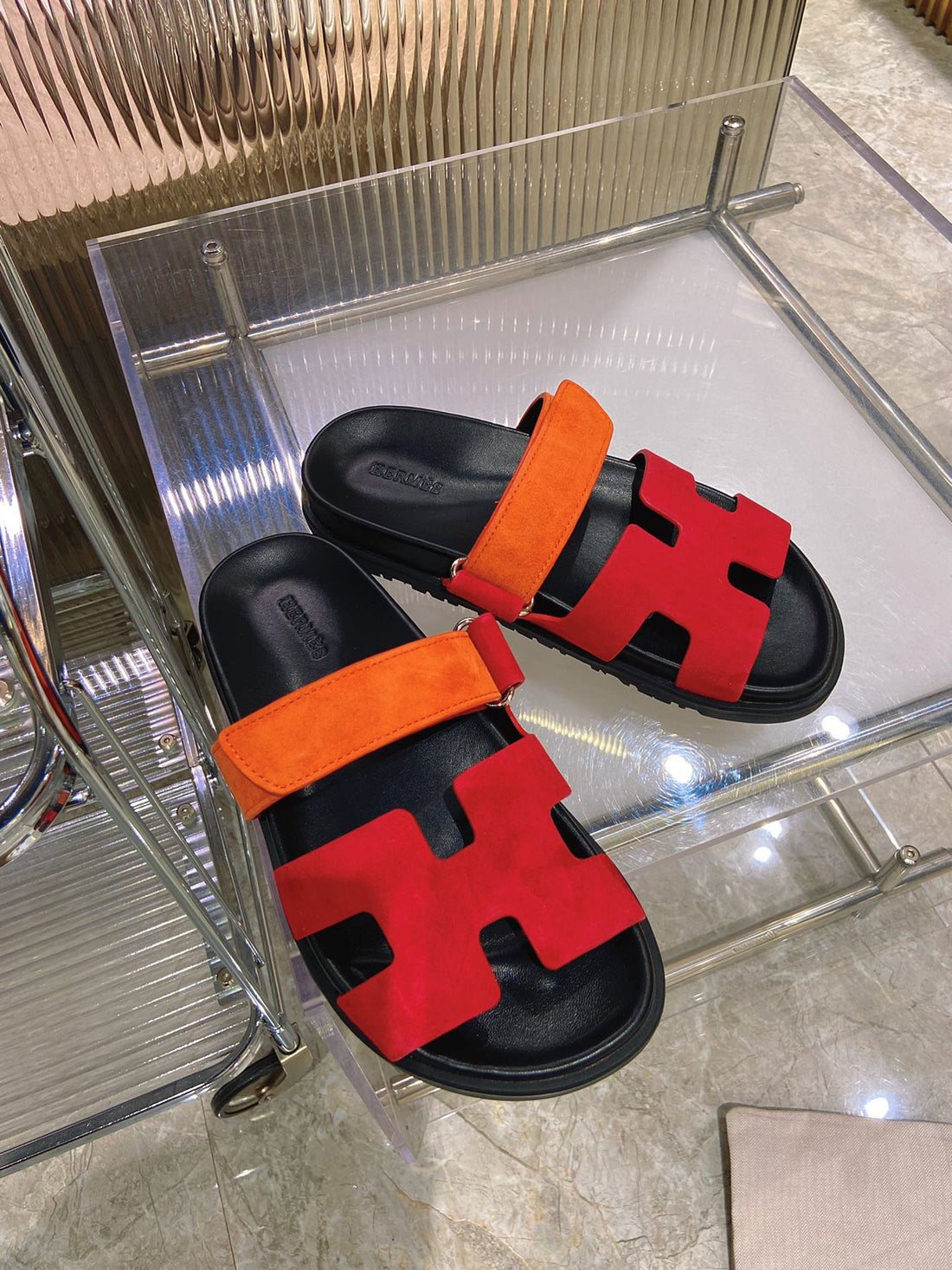 Chypre Sandal Red Mix Orange Suede