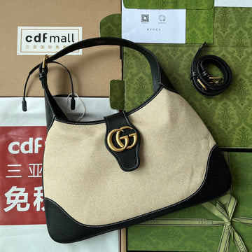 Medium Aphrodite 39 Bag In Beige Canvas And Black Calfskin Gold Hardware